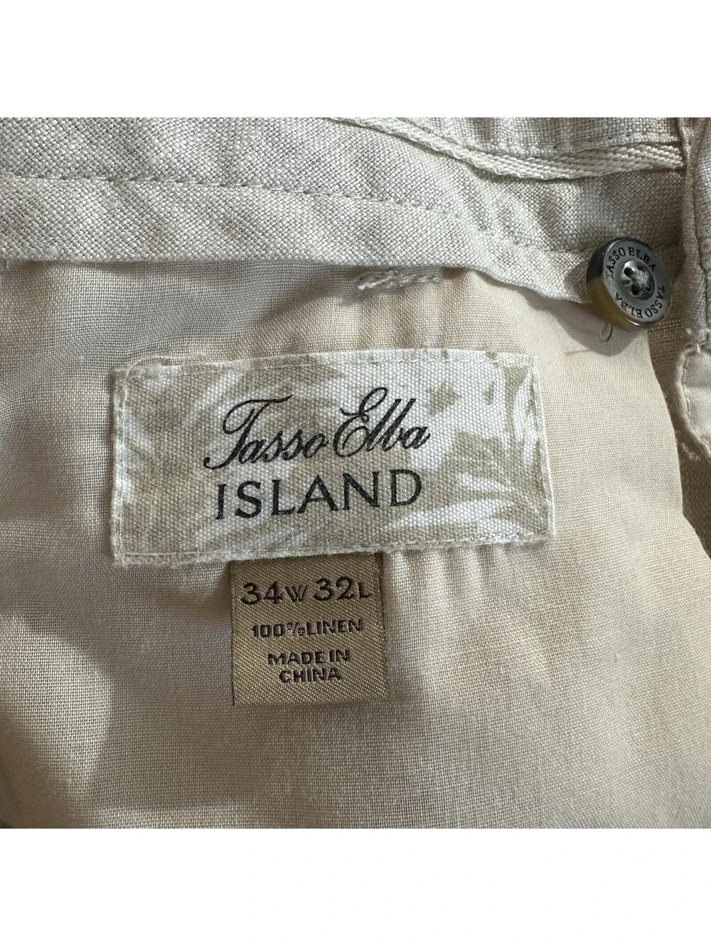 Tasso Elba 100% Linen Trousers Mens 34x32 Flat Front Summer Beach Pants
